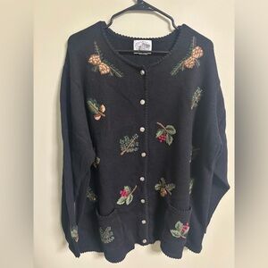 Stitches In Time Size 2X Cardigan Winter Woodsy Artsy Button Crochet Sweater